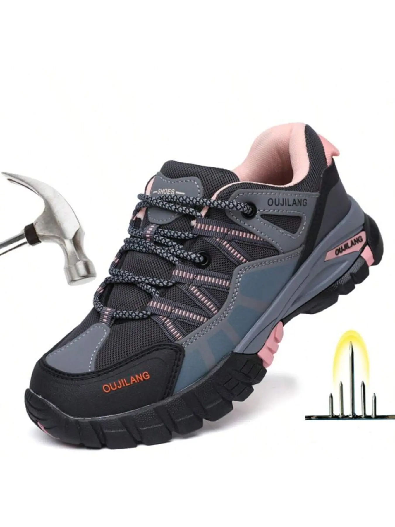 Women's Work Safety Shoes, Workwear Boots, Anti-Slip Steel Toe Boots, Durable PU Leather, Low Top, Casual Outdoor Hiking, All-Season Industrial Boot