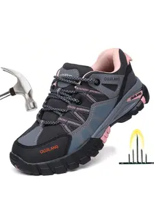 Women's Work Safety Shoes, Workwear Boots, Anti-Slip Steel Toe Boots, Durable PU Leather, Low Top, Casual Outdoor Hiking, All-Season Industrial Boot