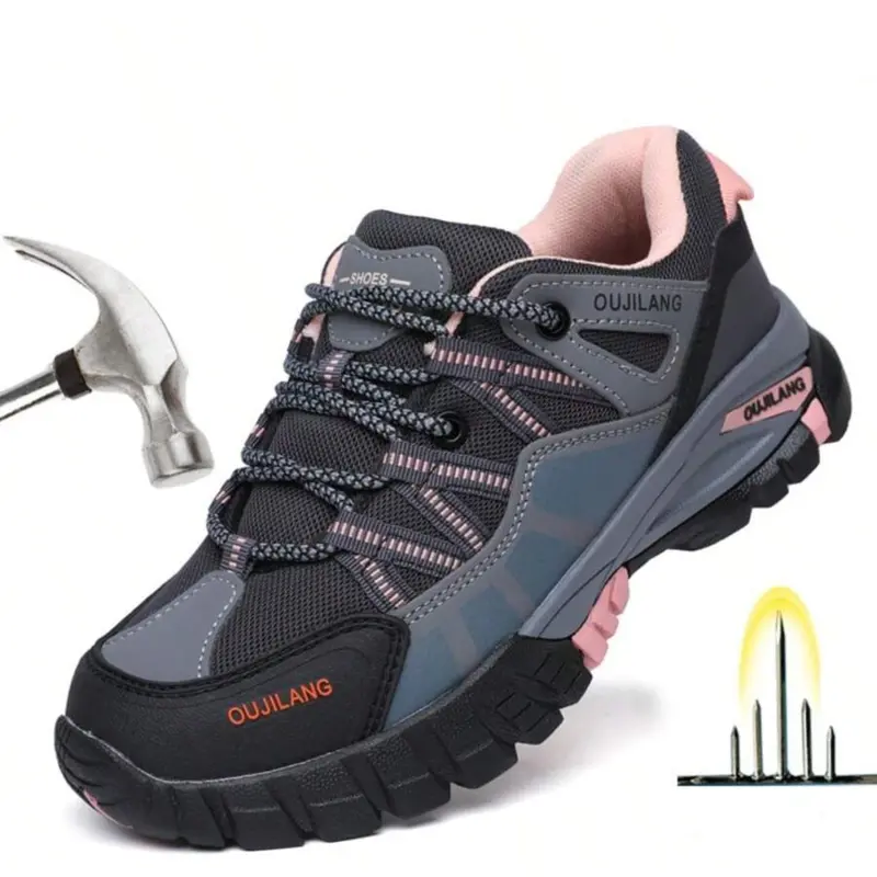 Women's Work Safety Shoes, Nonslip Work Footwear, Workwear Boots, Anti-Slip Steel Toe Boots, Steel Toe Footwear, Durable PU Leather, Low Top, Casual Outdoor Hiking, All-Season Industrial Boot