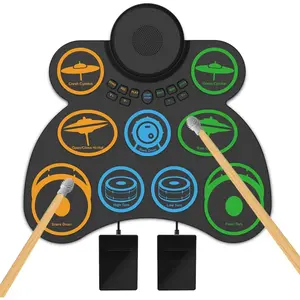 Electric Drum Set for  & Adults, 9-Pad  Drum Pad with 0.32" Thickened , -in Speaker, Rechargeable , Headphone Jack. Portable Electric Drums  Bateria Electrica