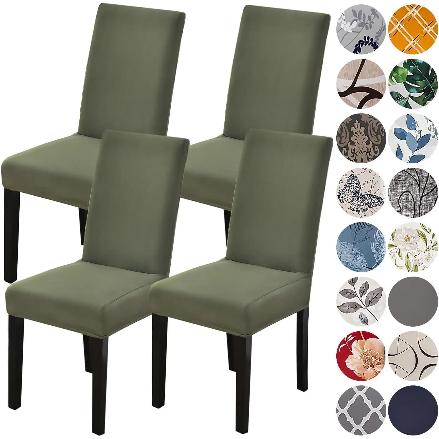 Chair Covers for Dining Room Set of 4,Stretch Spandex Green Parsons Chair Slipcover 4 Pack,Washable Anti-dust Chair Seat Cover for Kitchen,Wedding,Party