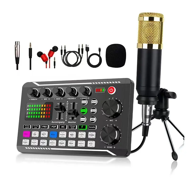 F998 Sound Card and BM800 Condenser Microphone Kit for Live Streaming, Singing, Recording, and Podcasting, Digital Sound Card