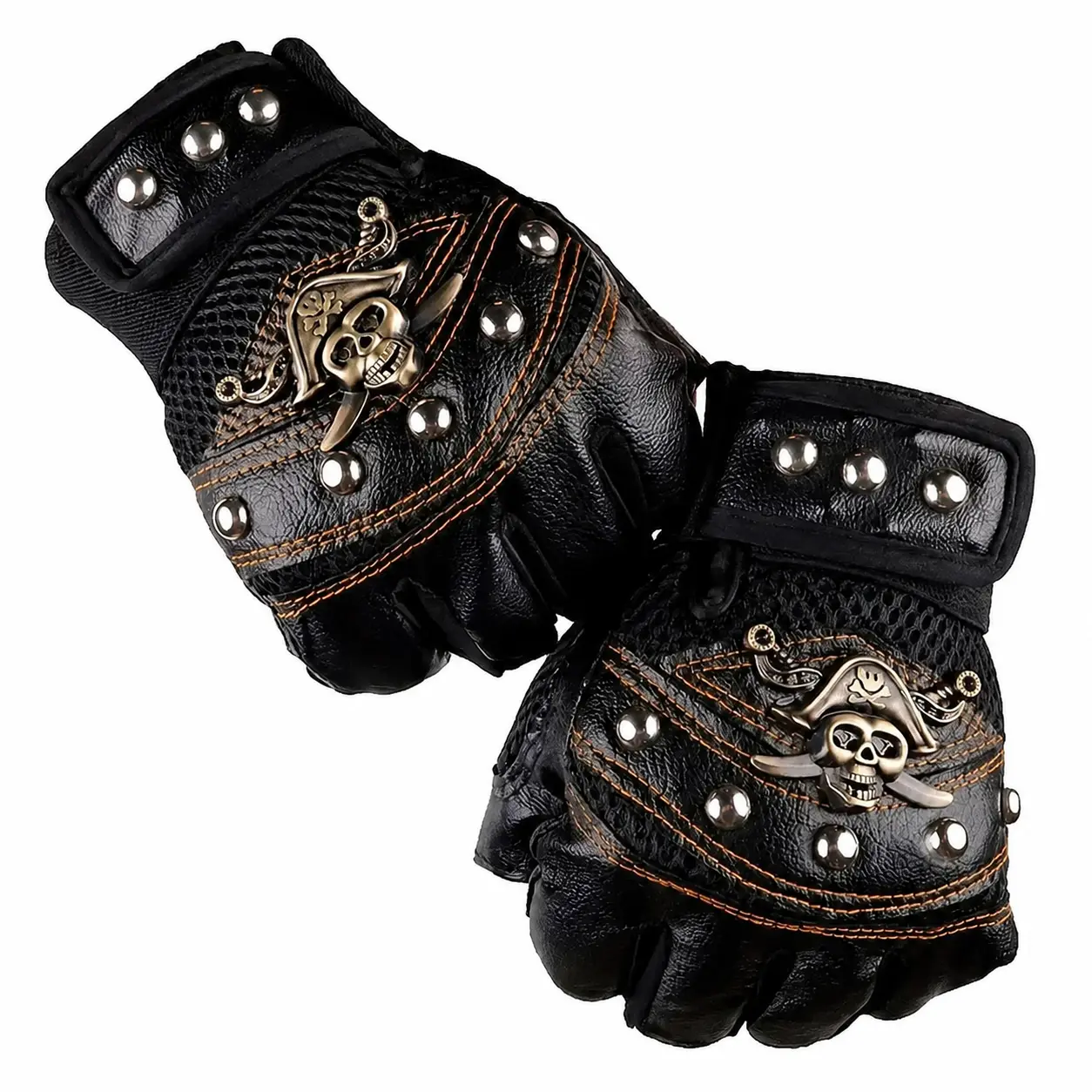 Breathable Half-Finger Outdoor Sports Gloves for Men – Lightweight Tactical-Style Riding & Cycling Gloves with Reinforced Knuckle Protection, Rivet Accents, and All-Day Comfort for Hiking, Running, and Themed Events