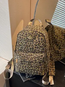 2026 New Retro Leopard Print Backpack for Women, American Style Large Capacity Student Bag, Versatile Lightweight Canvas Backpack, Casual Backpack