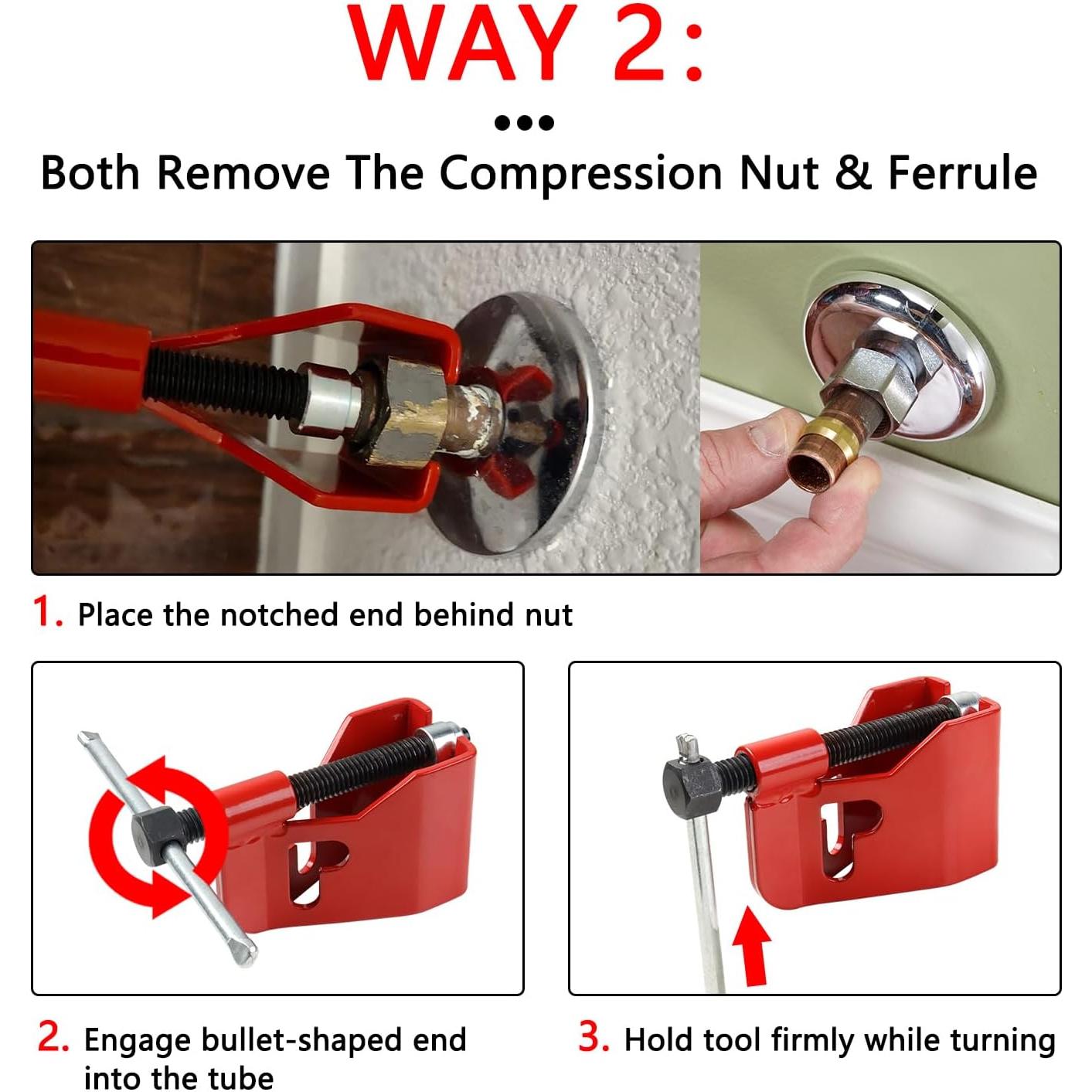 Compression Sleeve Puller Tool for Ferrule Puller for 1/2" Copper Water Compression Sleeve, 1/2-Inch Copper Tubing, Remove Ferrule & Nut of Pipe(4461), Plumbing Tools Ring  (Red)