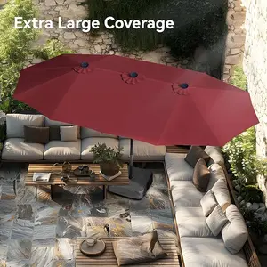 13FT Rectangular Double-Sided Patio Umbrella(no base), Extra Large Outdoor Sun Shade, Heavy Duty Waterproof Windproof Canopy with UV Protection & Easy Crank Handle for Garden Poolside Deck Lawn Backyard