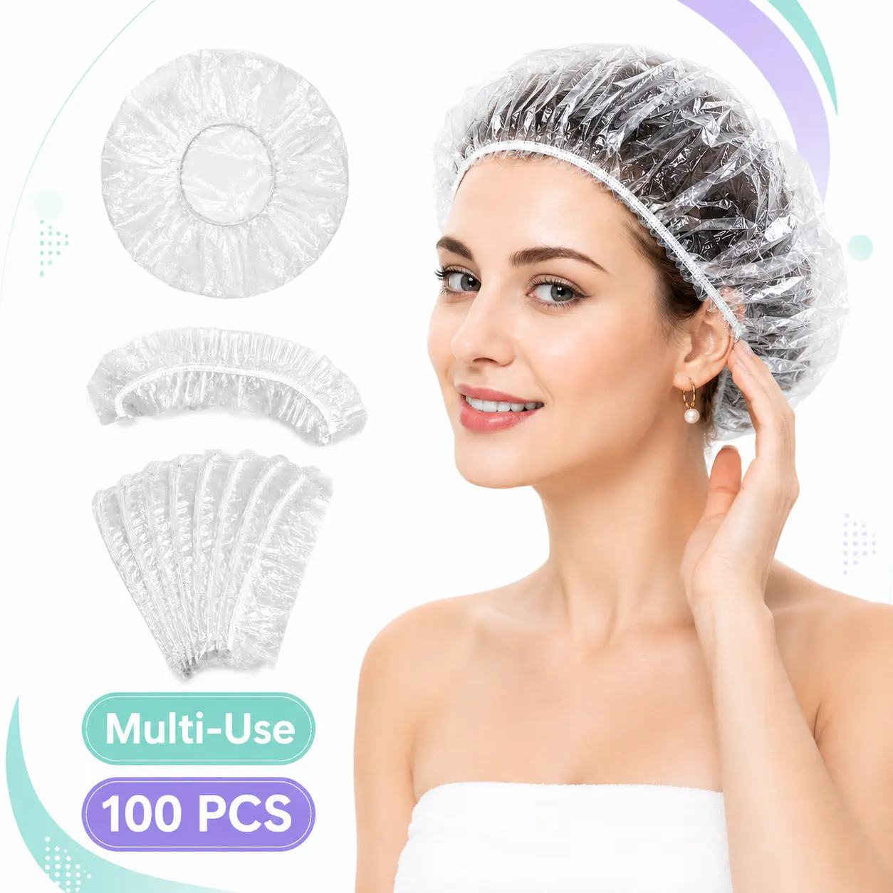 Shower Caps for Women 100 Pack, Disposable Clear Hair Caps, Lightweight Bath Hair Covers for Travel & Home