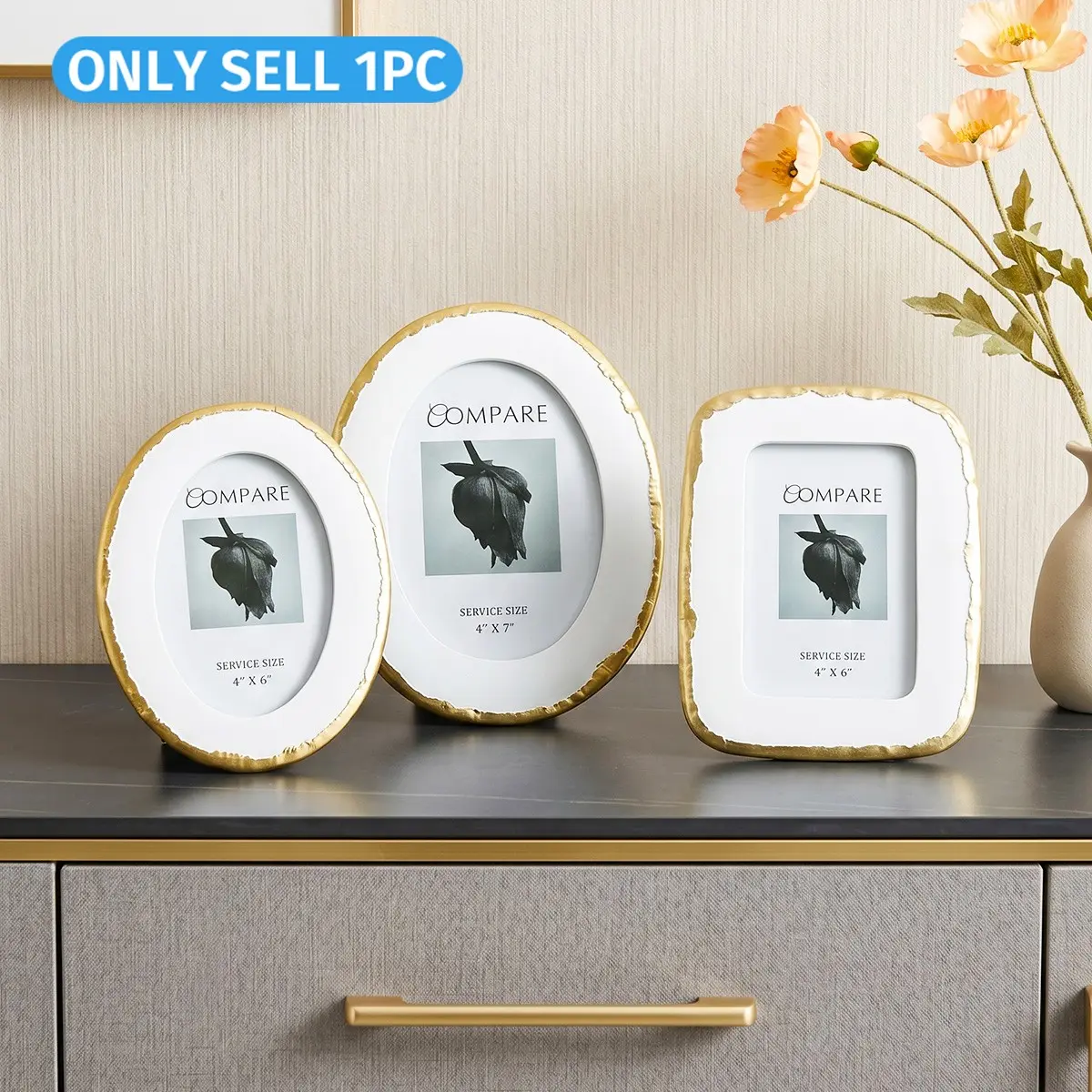 Simple Gold Resin Frame, Cream Style Desktop Decor, Picture Frames For Desk, Couple Photo Frame, Oval Rectangular Art Display, Wedding Frame, Gift Box