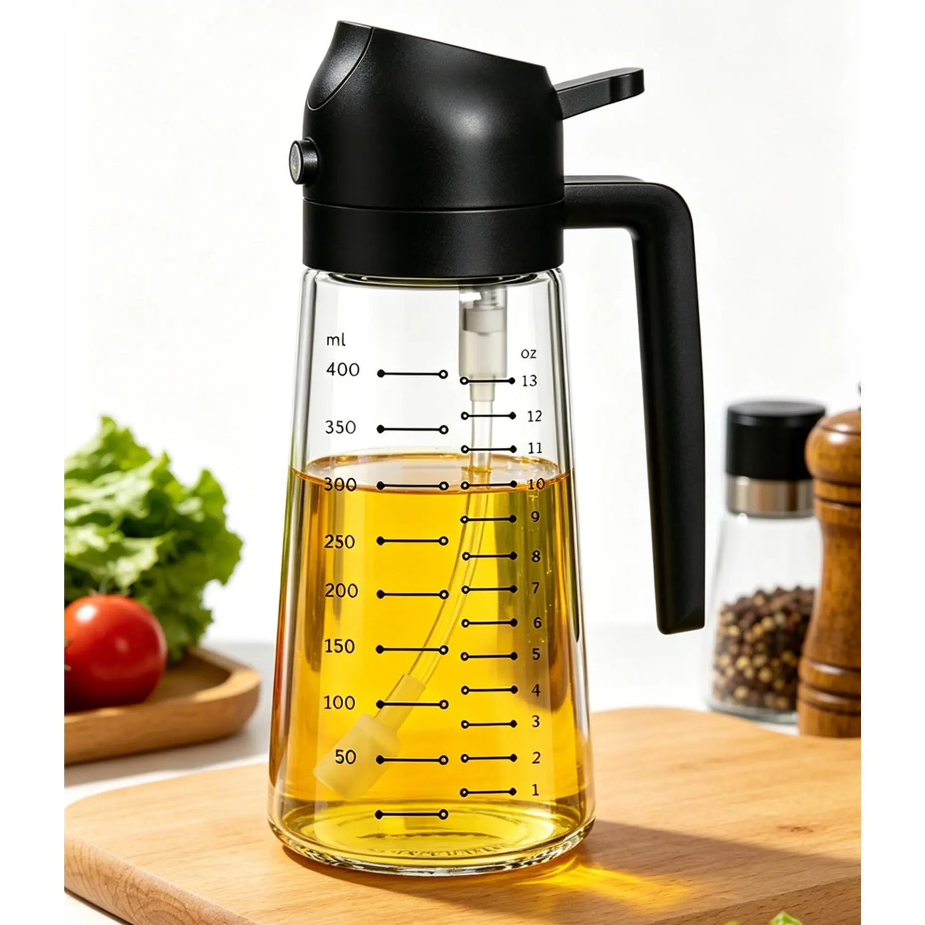 3 Pack Food-Grade Glass Oil Sprayer & Dispenser Bottle - 500-1,000 ml Cooking Kitchen Utensil with Handle for Air Fryer, Salads - Black Modern Kitchenware