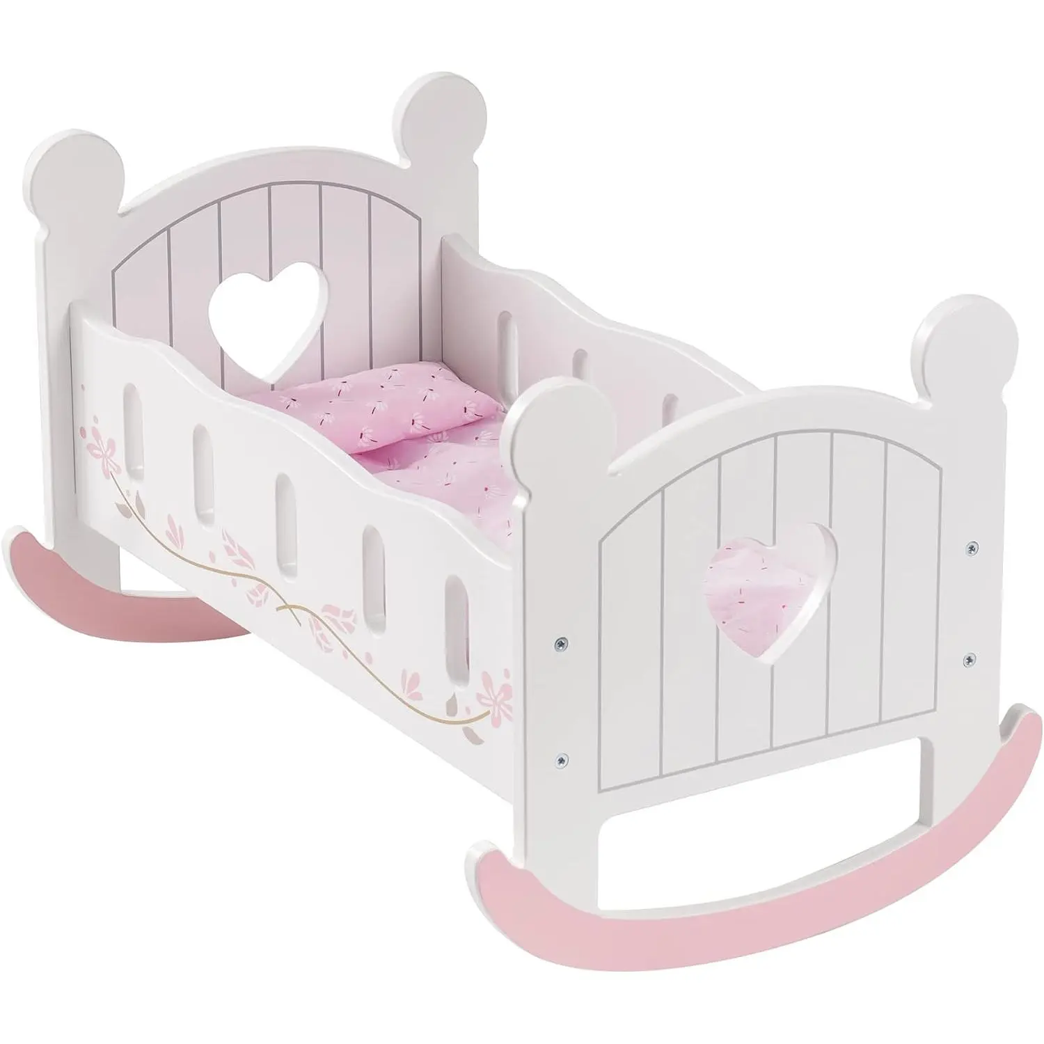 Wooden Baby Doll Crib, Baby Doll Bed Toys, Fits Up to 18 Inch Doll Accessories, White