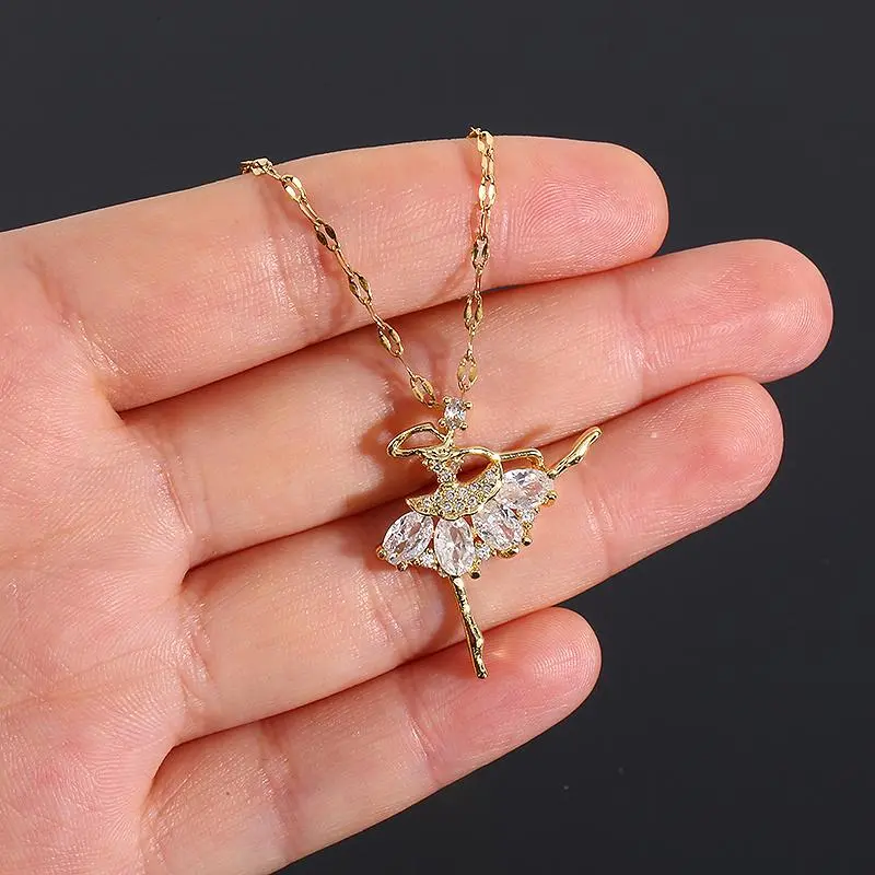 Titanium Steel Ballerina Ballet Dancer Pendant Necklace with Ballerina Charm & Delicate Chain - Elegant Gift for, Women, Dancers - Dance-Themed for Birthdays, Graduations