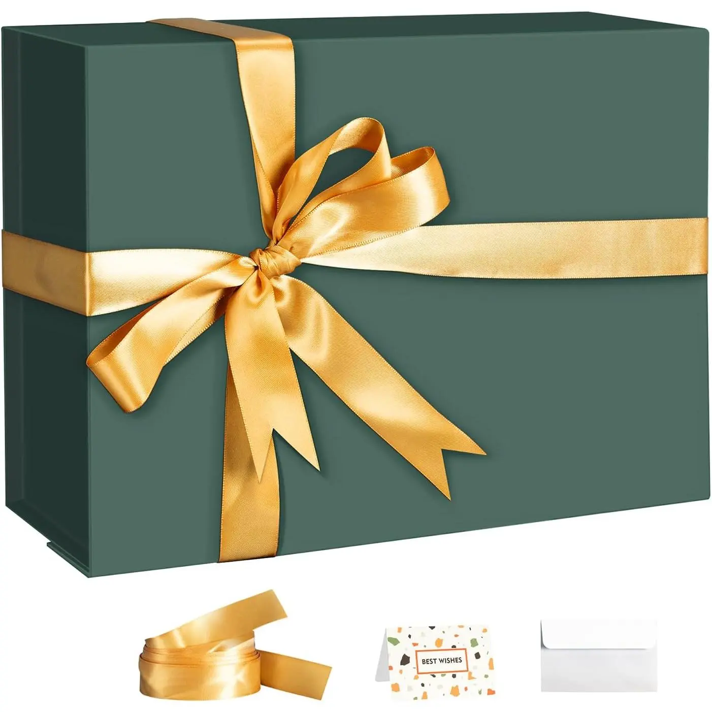 Green  Boxes with , 9x7x4 Inches  Box with Ribbon, Collapsible  Boxes with  Closure for Presents, Bridesmaid Proposal Box Contains  Card Ribbon Tag