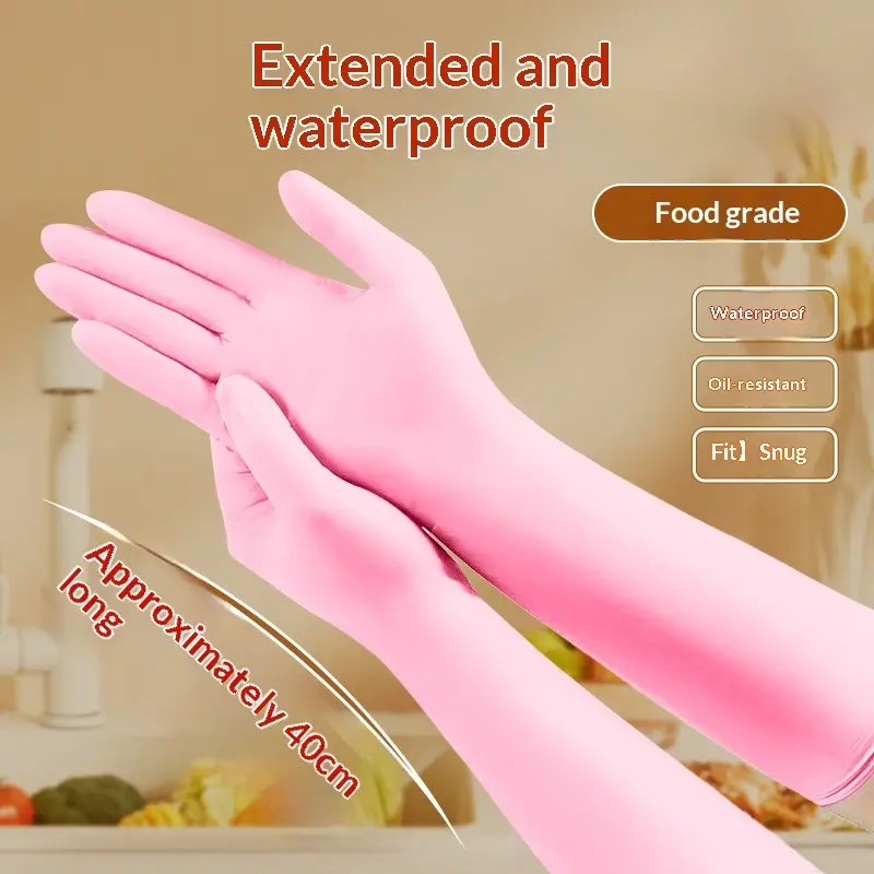 Nitrile Disposable Gloves, Household Cleaning Gloves, 16 Inch Extra Long Thick, 10 Pcs, Reusable, Ideal for Cooking, Cleaning, Inspection, Food Gloves
