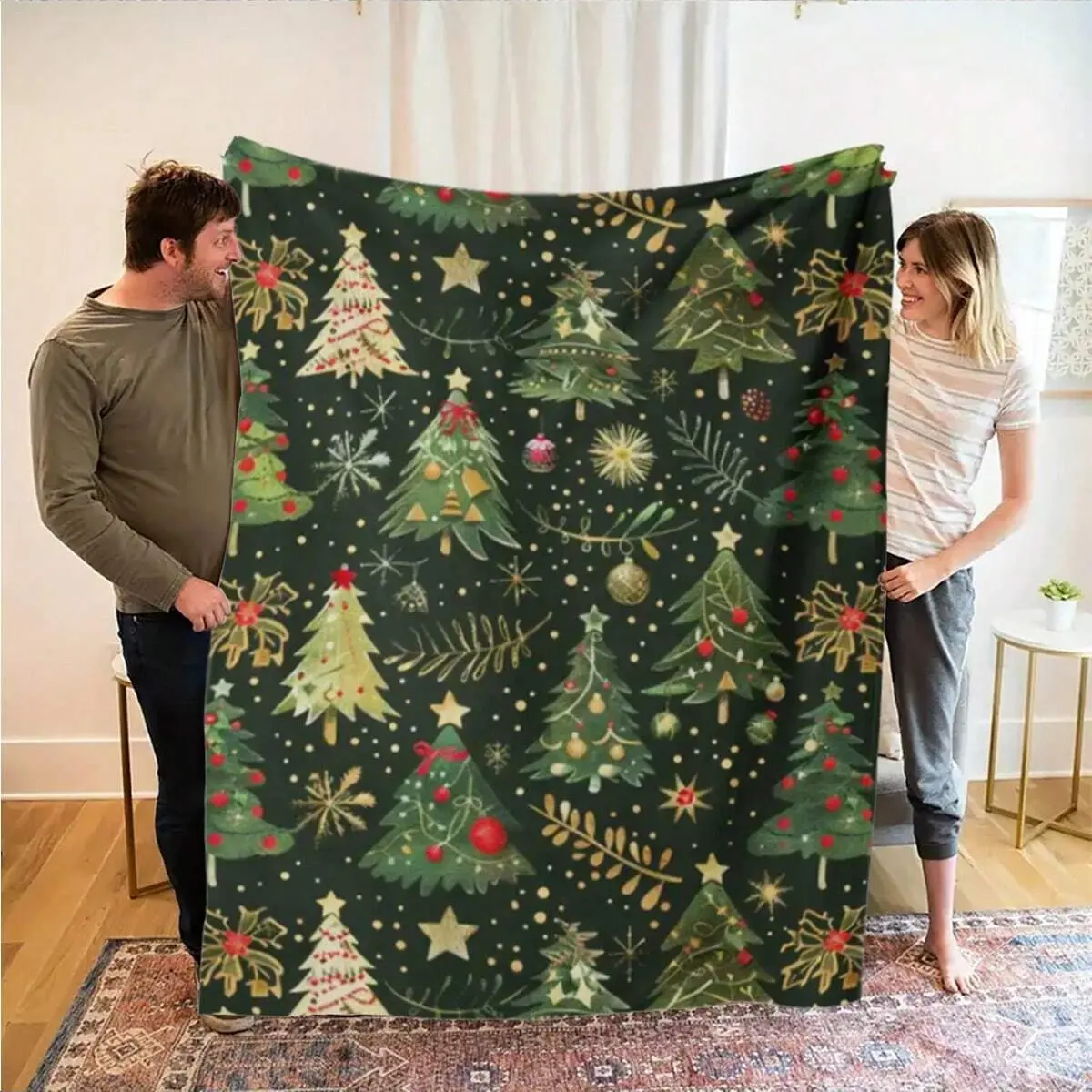 Christmas Pattern Sofa Blanket, Soft Comfortable Throw Rug, Outdoor Camping Mat, Retro Geometric Design, Seasonal Bed Office Nap Blanket