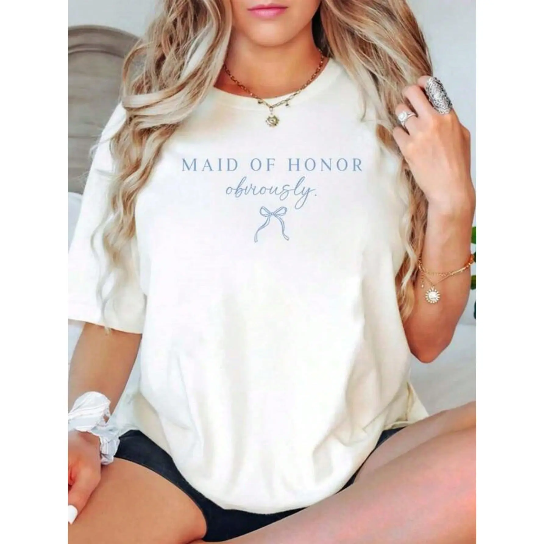 Maid Of Honor, Maid Of Honor Gift, Bow Maid Of Honor Shirt, Gift For Bridesmaid Shirt, Loose Type Shirt For Women, Perfect For Holiday Parties Or Gift Giving, Soft And.