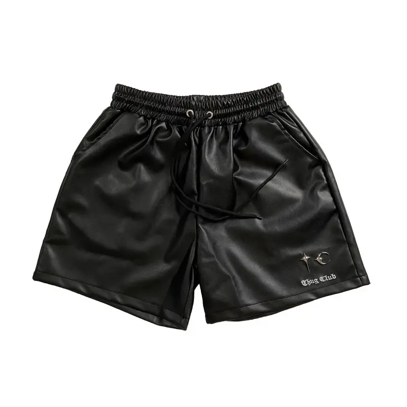 2026 Loose Casual Sports PU Leather Shorts Hip Hop Men's and Women's Summer Drawstring Beach Pants