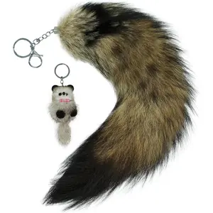 Fox Tail Fur Keychain Cosplay Toy Party Costume Furry Wolf Tails Christmas Gift Handbag Accessory Key Chain Ring HookGift.