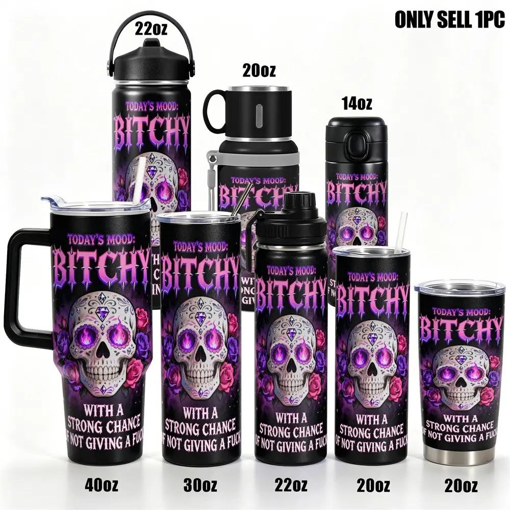 Stainless Steel Insulated Tumbler with Lid, Sugar Skull and Roses Design, Double-Wall Vacuum Insulated Flask, 40oz/30oz/22oz/20oz Leakproof Travel Mug, Gift for Women & Men, Stainless Steel Thermos, Bottles, Drinkware