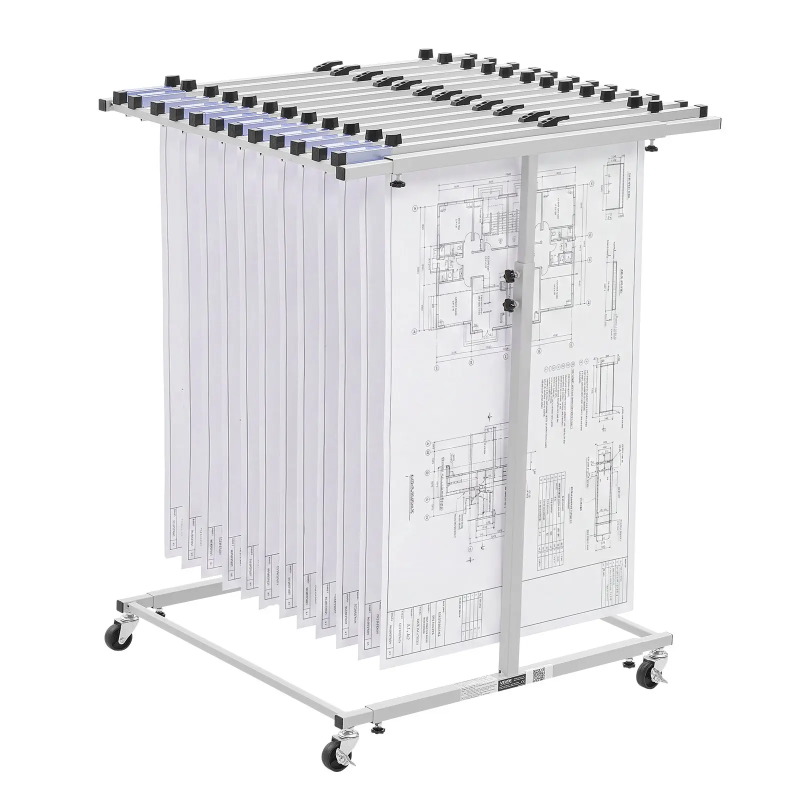 VEVOR Blueprint Storage Rack, Steel, Mobile Adjustable Blueprint Holder, Vertical Drawing Rack with Wheels, File Storage Organizer Stand, for Construction Plans Posters Home Office, Without Clamps