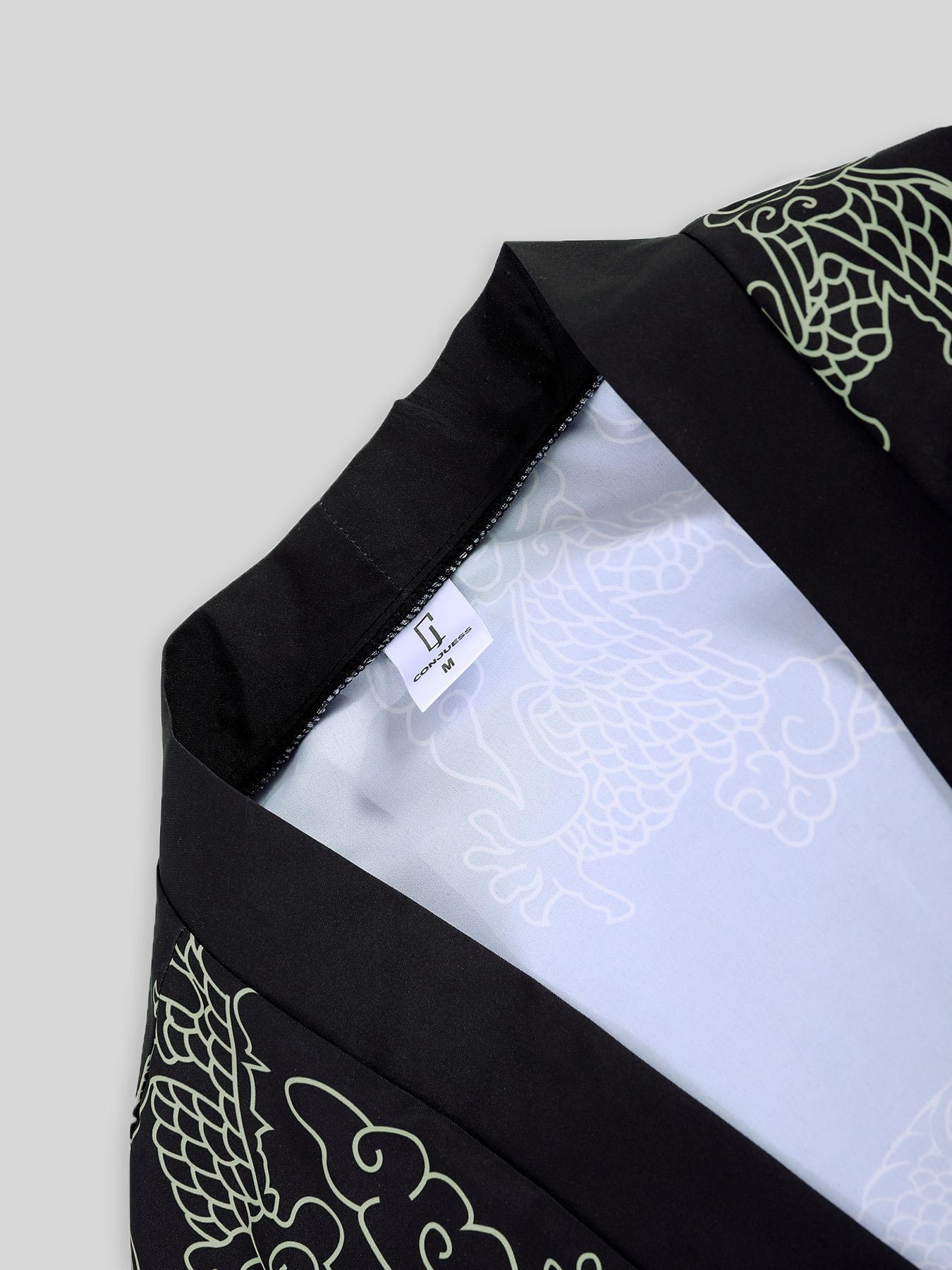 Men's Loong Print Lounge Set, Casual Comfy  Long Sleeve Top & Pants Loungewear Set, Men Sleepwear Pajama for All Seasons