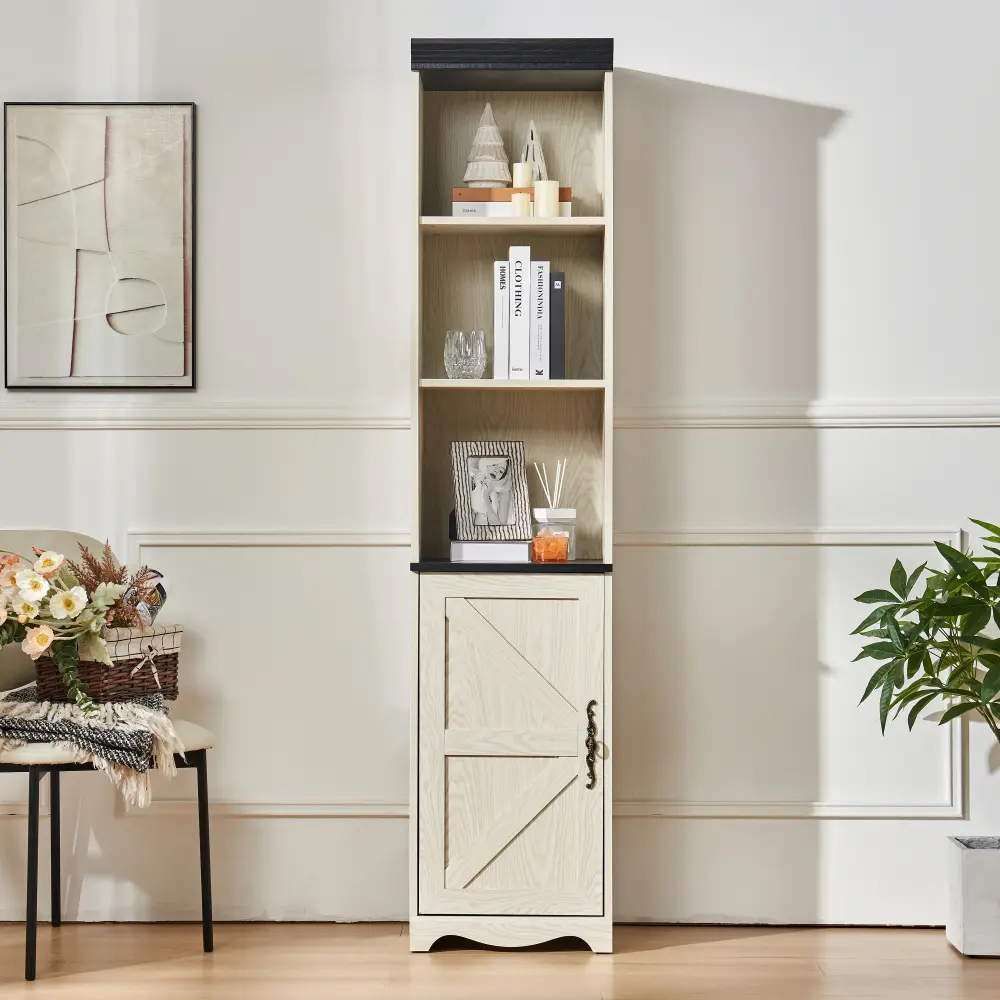 Littleox 70.86"(180cm) Tall Free Combination Wood Storage Cabinet, Free-Standing Cube Cabinet with 5 Shelves, Living room Bookcase, Bedroom Display Cabinet Bookshelf, DIY Combination To Two Or More PCS Set WHI