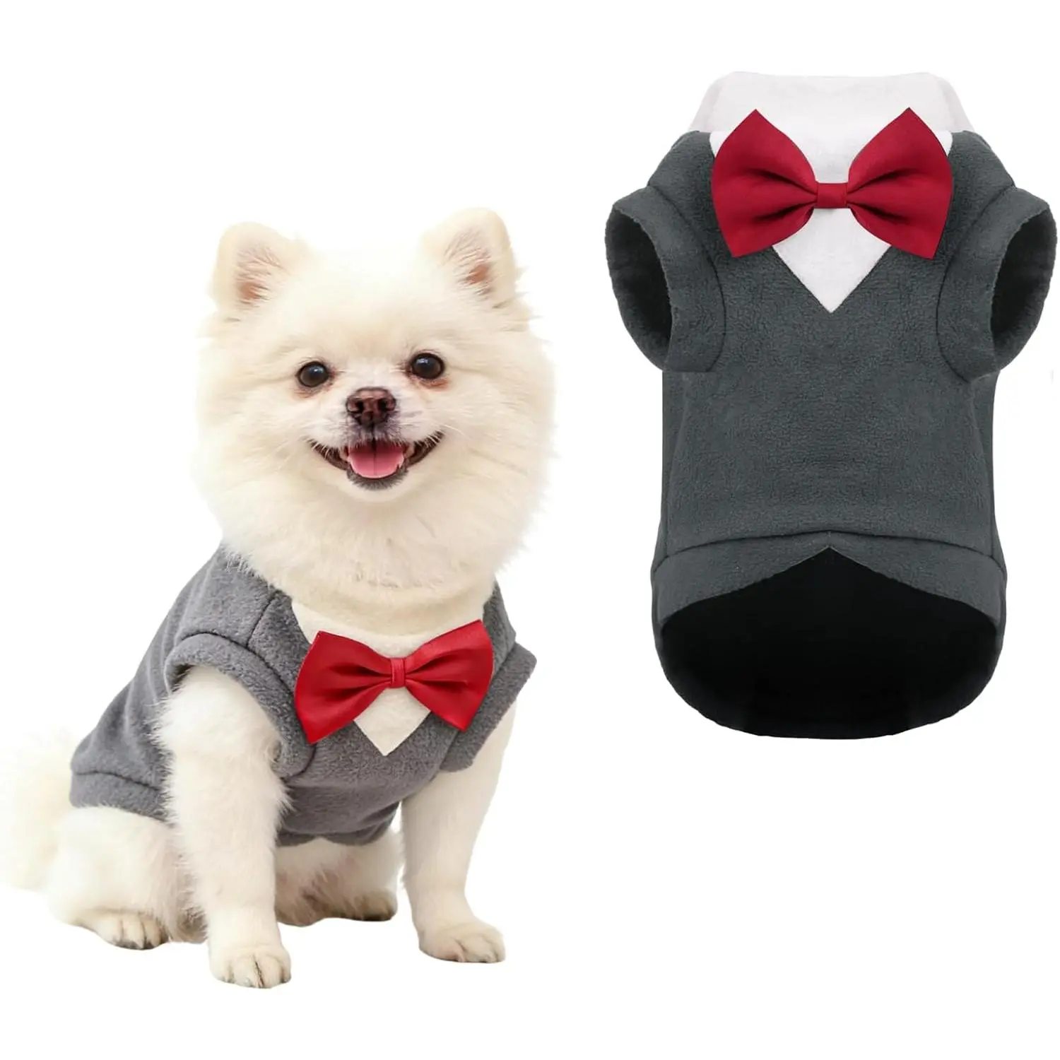 Suit with Bow Tie  Tuxedo for Small Medium Dogs Cats Formal Clothes Puppy Outfits for Halloween Wedding Birthday (Grey, Large)