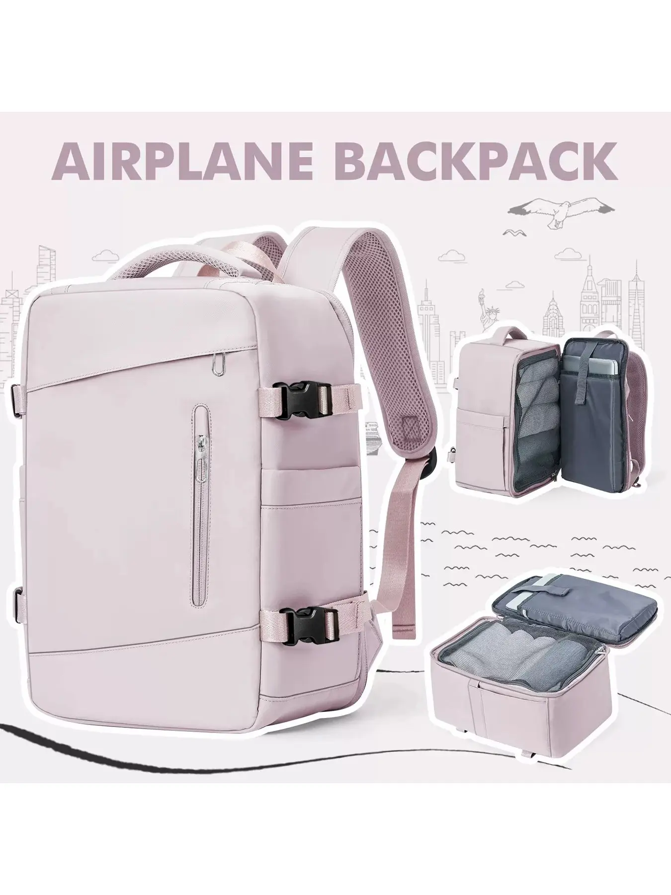 Lightweight Travel Backpack 14 Inch Shockproof Laptop Compartment, Fits Suitcase, Commute Business Bag, Dual Shoulder Pack, Carry On Backpack