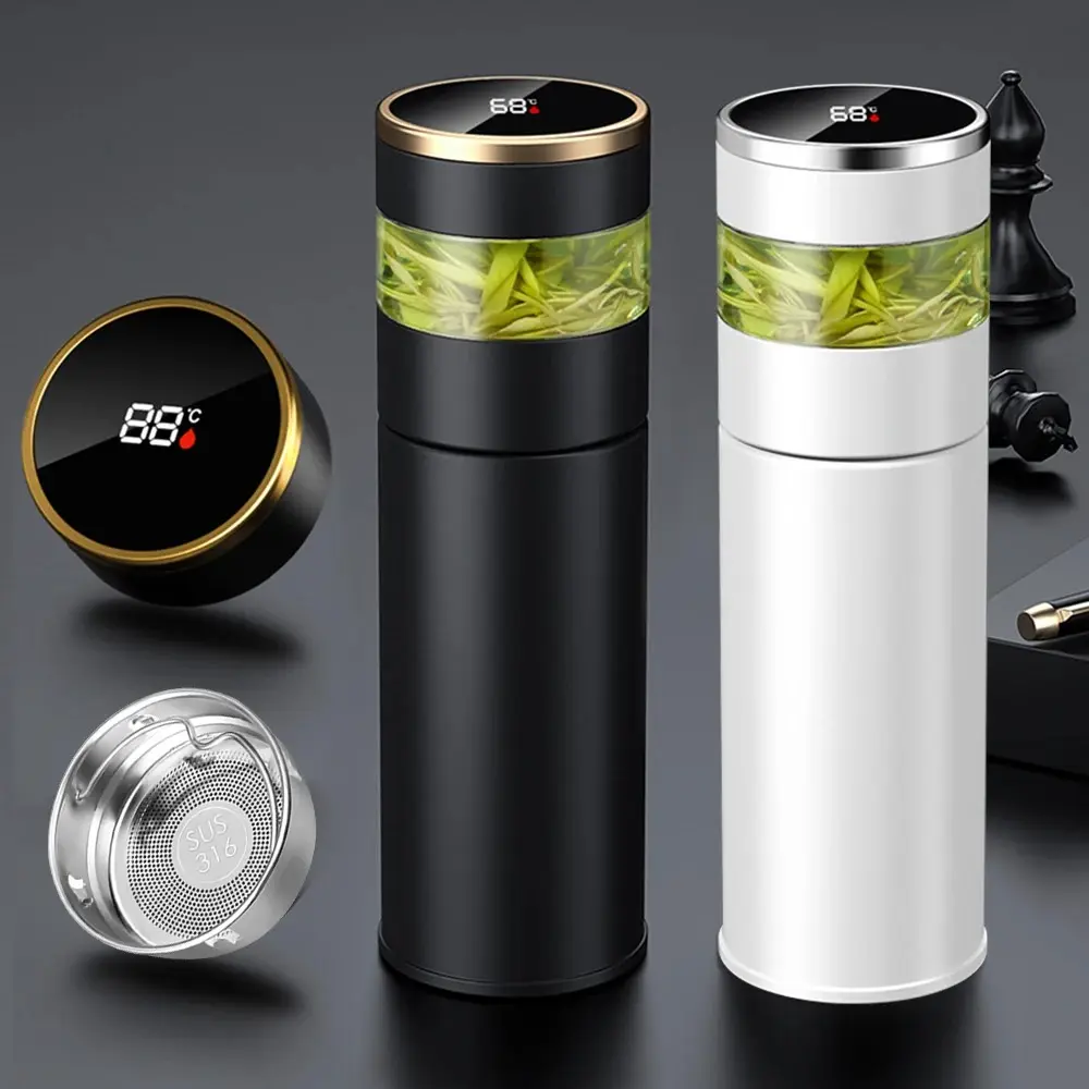 15oz Plush Smart Magnetic Lid Water Bottle - Vacuum Insulated Stainless Steel Flask with Tea Infuser, Leakproof Double Wall Design for Travel, Gym, Office