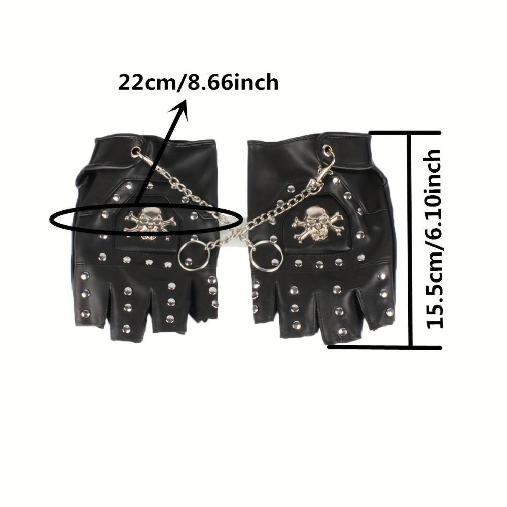 Men's Skull Half Finger Leather Gloves, Punk Rivet Chain Design, Anti-Slip Outdoor Sports & Motorcycle Riding Gloves, Novelty Pirate Style Performance Gloves