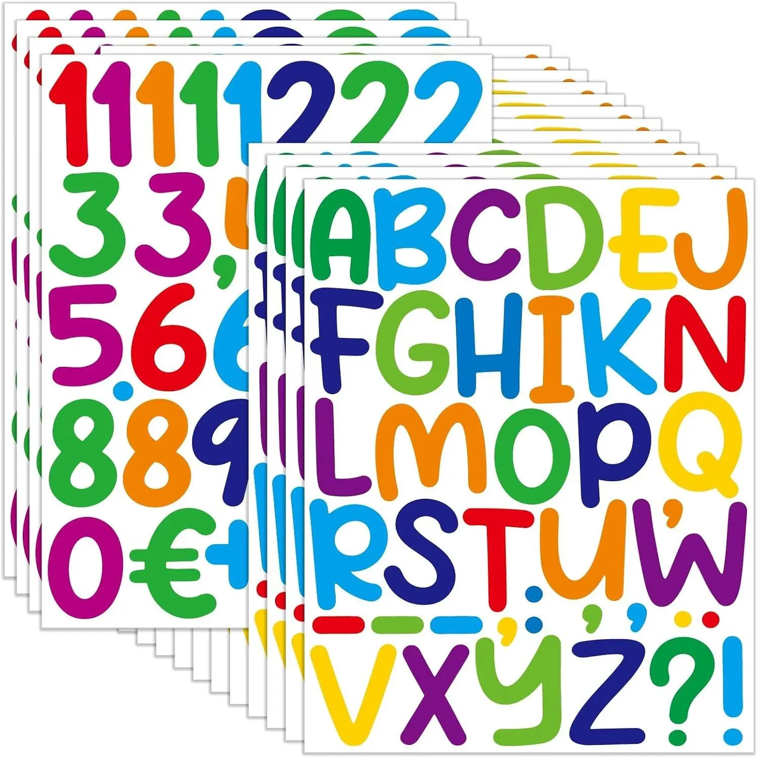 600 PCS 16 Sheets 2 Inch Alphabet & Number Vinyl Letter Stickers, Self-Adhesive Waterproof Multicolor Rounded Decals for Mailbox, Poster & DIY CraftsGift