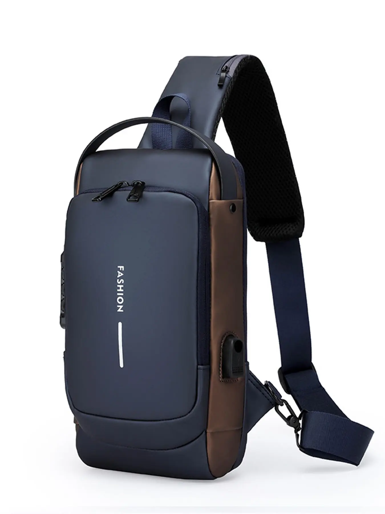 Waterproof PU Leather Anti-theft Chest Bag for Men, Dual Color Sling Shoulder Bag with Detachable Strap, Secure Password Lock Casual Crossbody Bag for Sports Business Trip, Versatile Bag