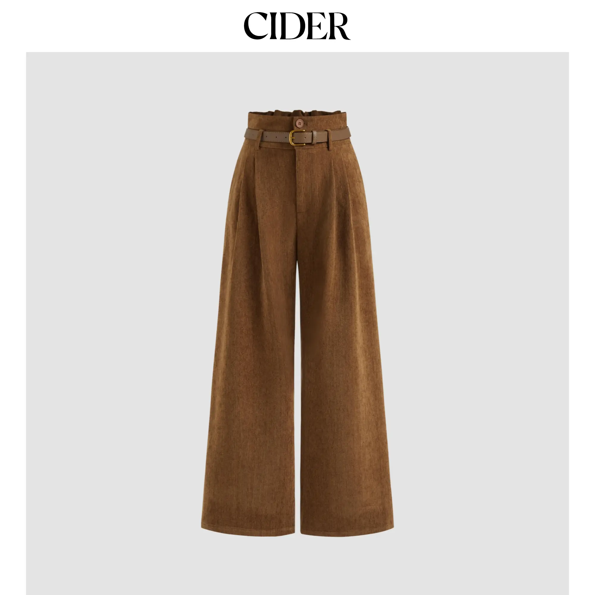 Cider [2 colors, size 0-10] Corduroy High Rise Solid Pleated Wide Leg Trousers With Belt