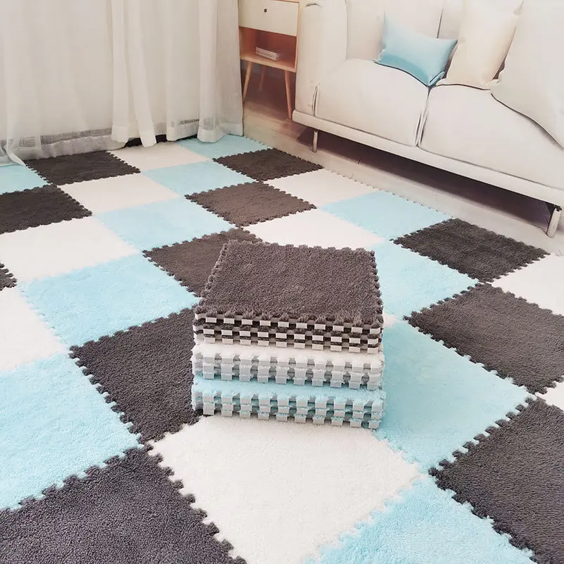Interlocking suede carpet EVA foam crawling mat, cute carpet for bedroom bedside, washable and cuttable