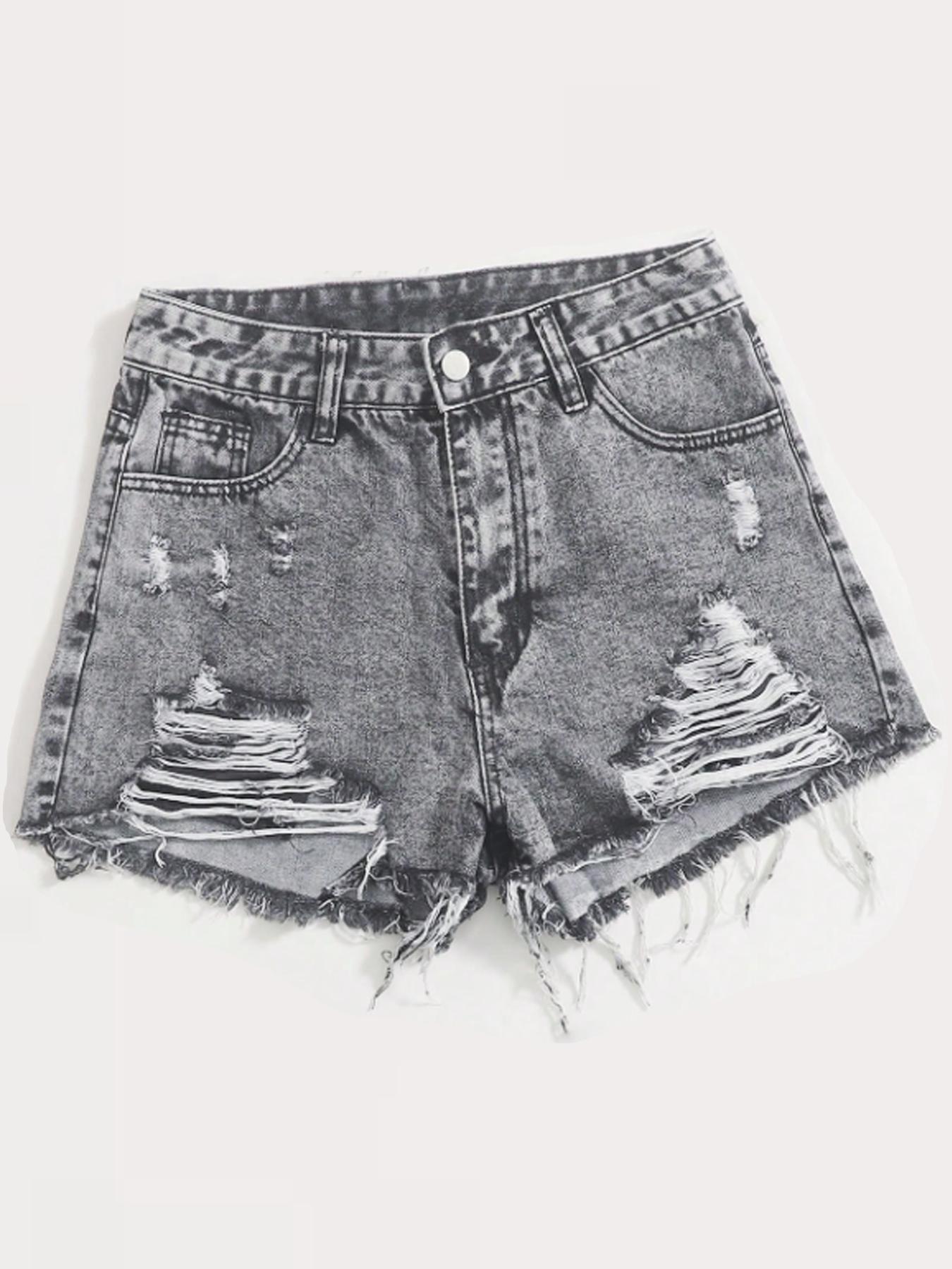 Women's  Ripped Button Front, Casual High Waist for Summer, Fashion Women's Bottoms for Daily Wear, Frayed Hem Shorts