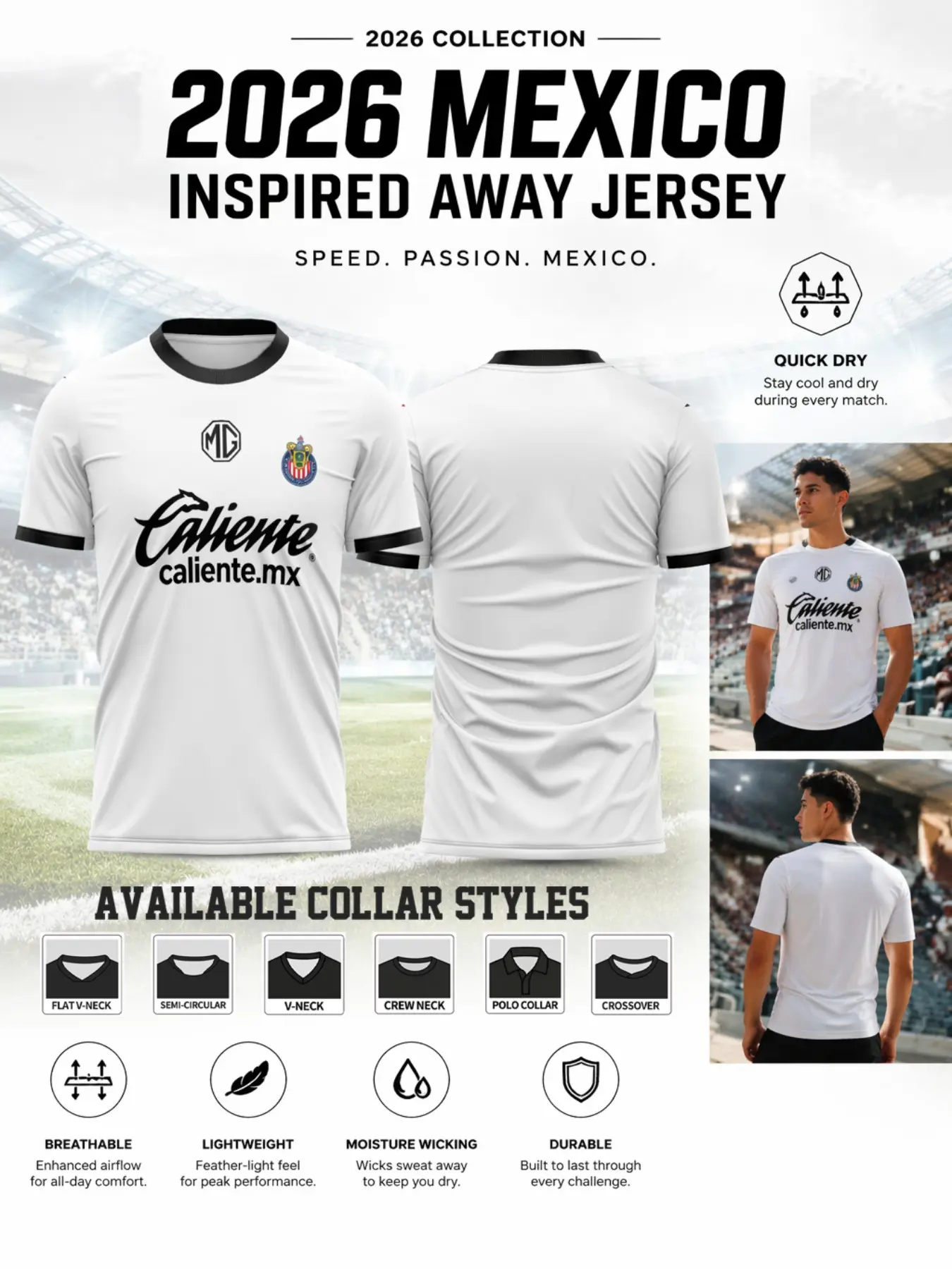 2026 Chivas Guadalajara Soccer Jersey, Sporty Short Sleeve, Quick-Dry Polyester, Official Logo, Licensed Jersey, Caliente.mx Sponsor Print, All Seasons, Breathable Sports Tops
