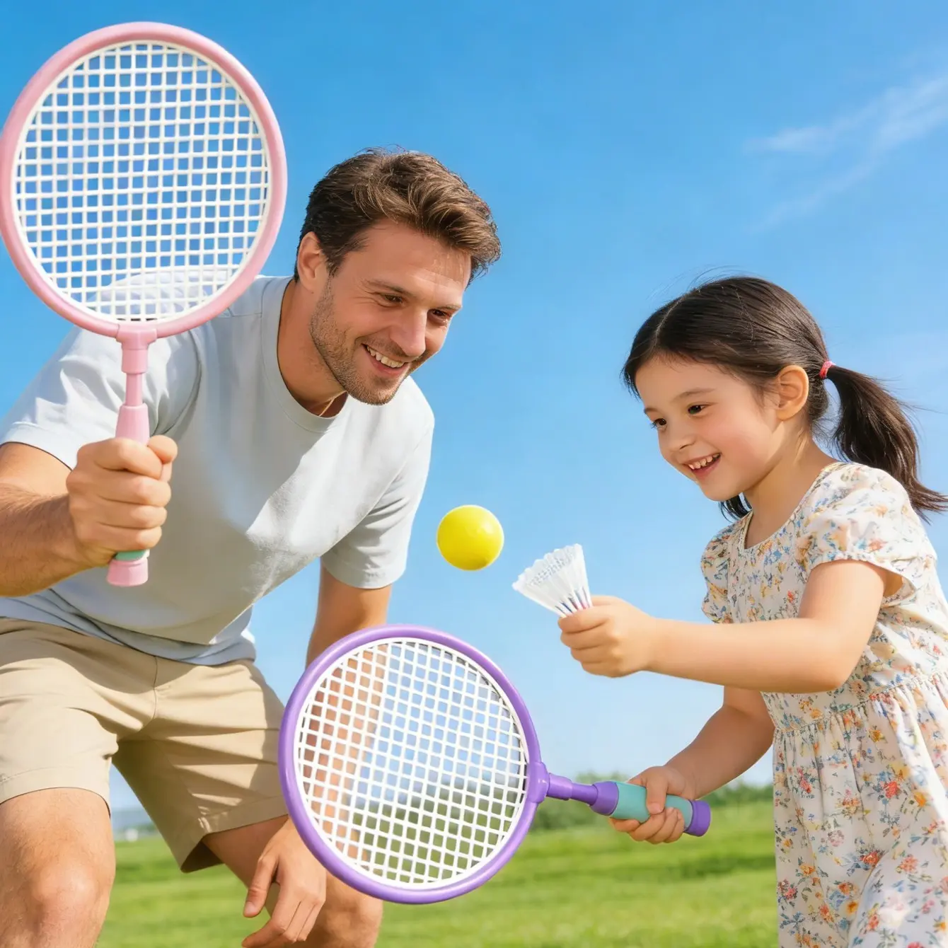 Badminton Racke, Badminton Rackets, Indoor And Outdoor Sports Tennis Racket Set Interactive Game Toy, Family Interactive Game Competition, Educational Toy, Improve Coordination, Birthday, Christmas gifts, Ages 3+ years, badminton color random