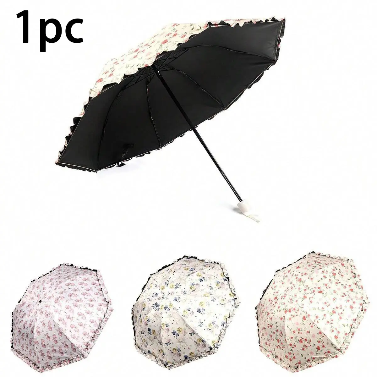 Vintage Floral Three-Fold Umbrella, Coated, Dual Layer Design, UV Protection, Rainy Days, Perfect for Girls, Ideal Outdoor Umbrella, Lightweight Umbrella, Rainproof Umbrella, Lightweight Foldable Umbrella, Folding Umbrella, Portable Lightweight Umbrella
