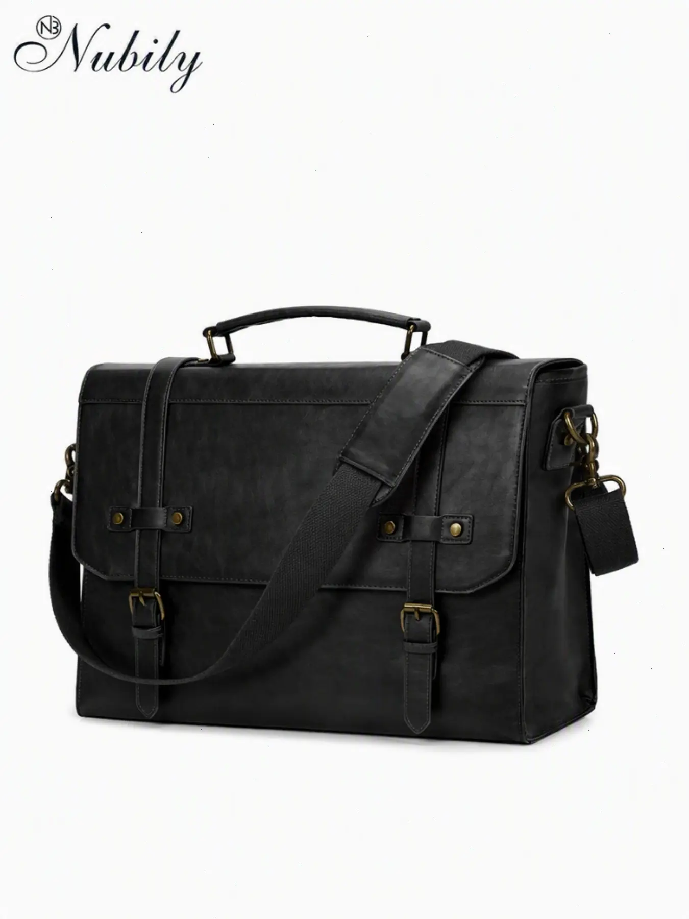 Mens Messenger Bag 17 Inch Waterproof Vintage Leather Laptop Bag with Zip, Large Laptop Briefcase Satchel Bag, Computer Shoulder Bag for Office Business Travel College
