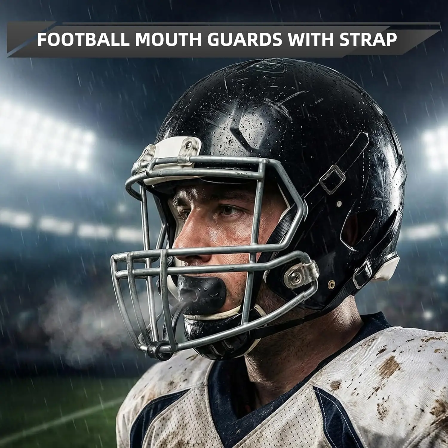 Football Mouth Guard with Lip Protector, Secure Strap & Case - No-Boil Ready-to-Use, Wide Fit, Breathable, Comfortable, Braces-Compatible Unisex Mouthguard Football for Youth & Adults