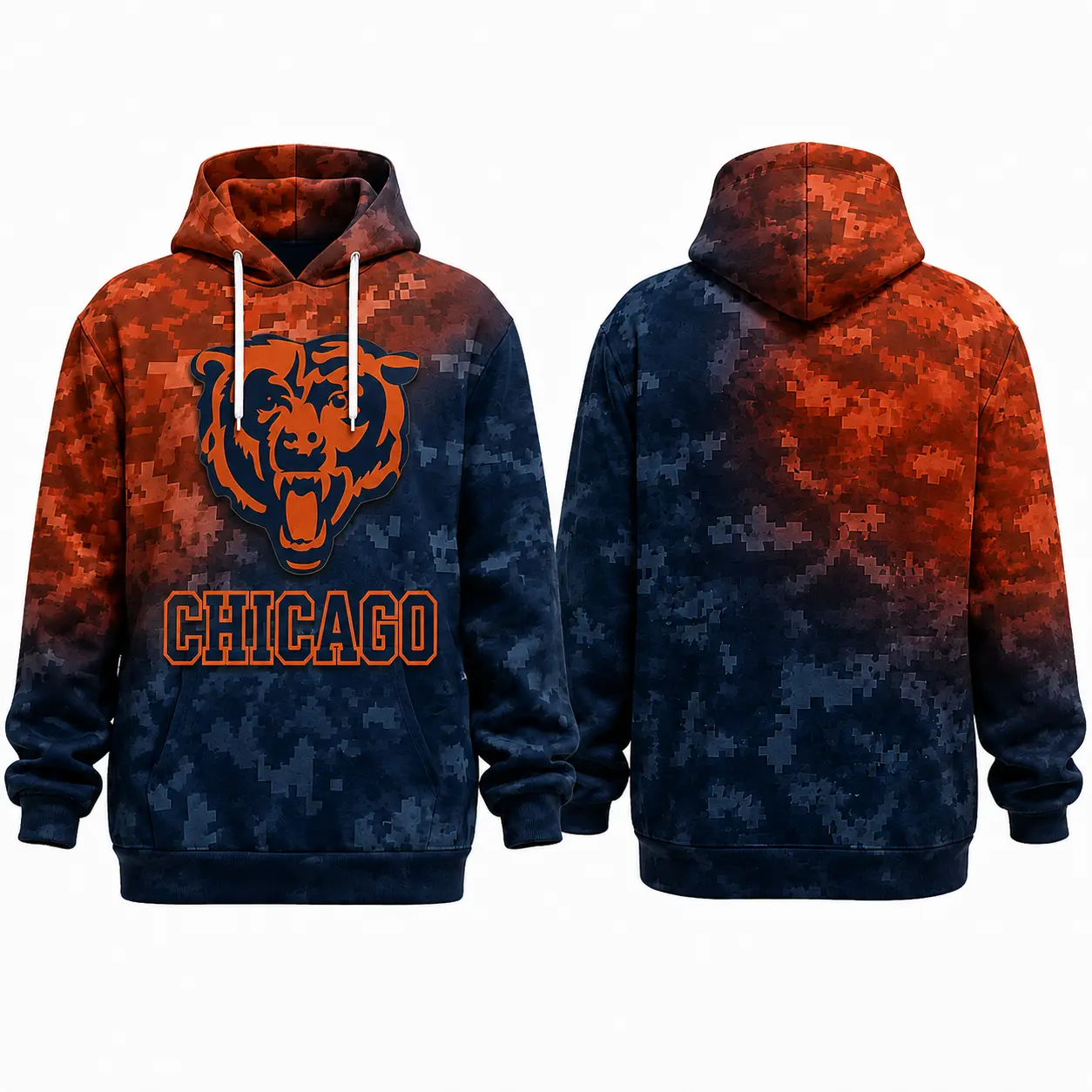 Men's Football Team Print Hoodie, Gradient Digital Camouflage Casual Long Sleeve Sweatshirt, Game Day Football Fan Gift