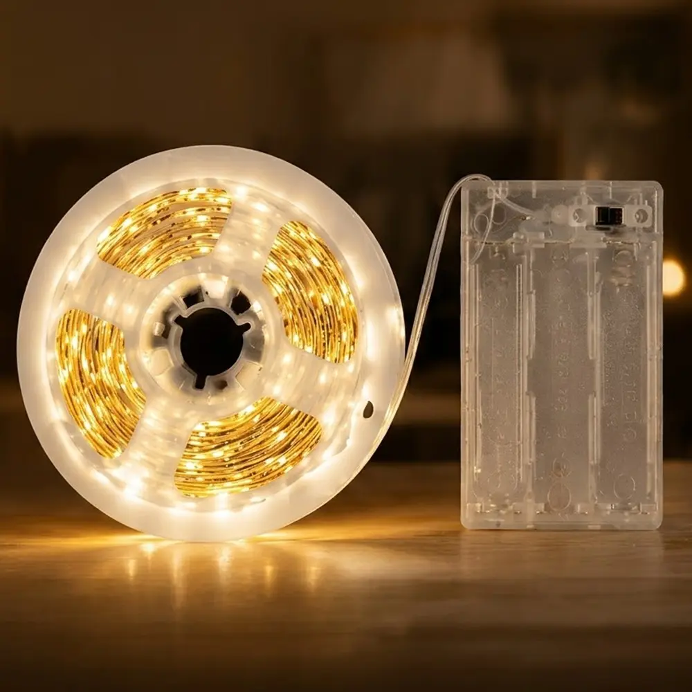 LED Strip Light for Closets: Flexible Warm White LED Strip with Battery Pack—Convenient, Adhesive-Backed; Suitable for Cabinets, Closets, Shelves, Stairs, and Bedroom Lighting (Battery-Powered)