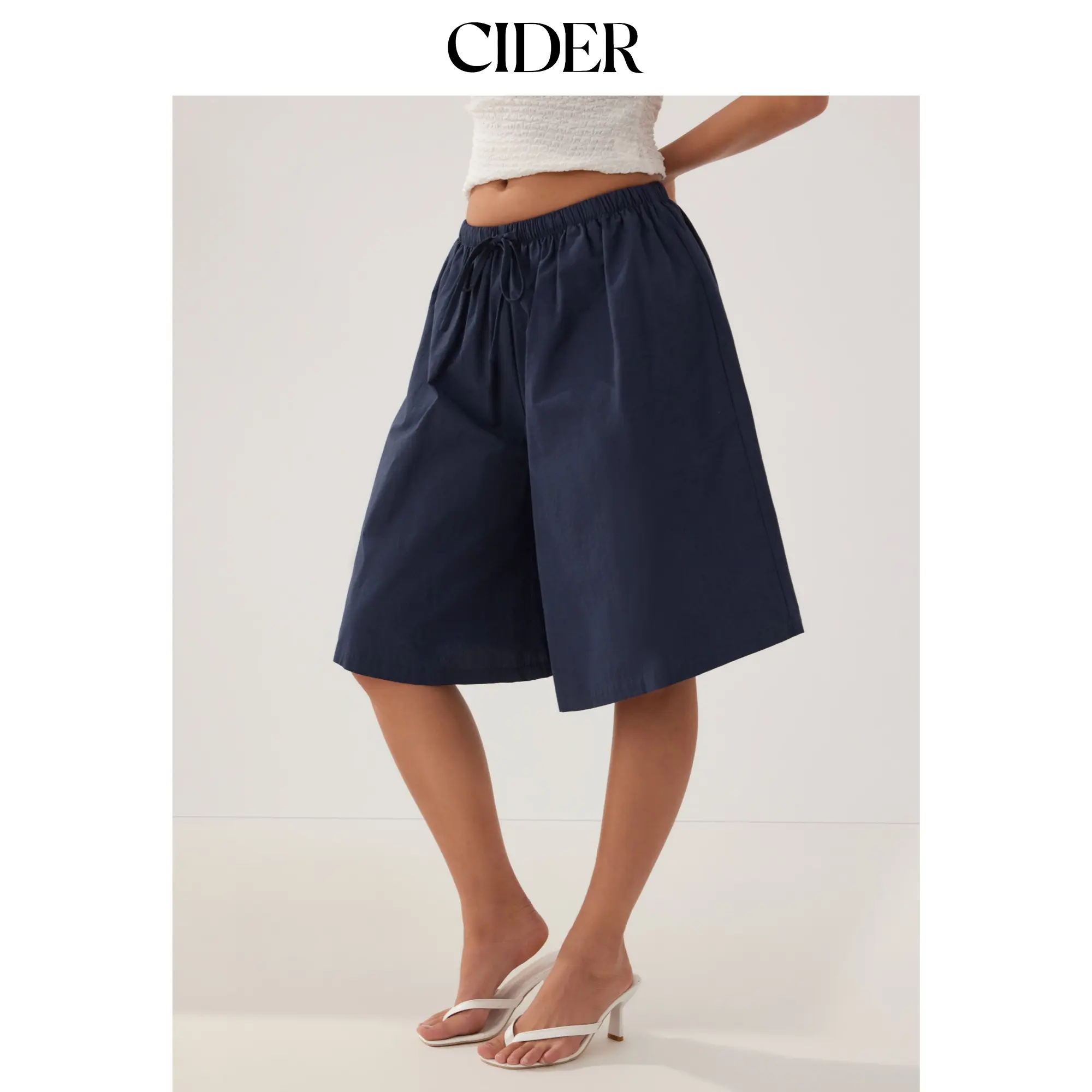 Cider Mid Rise Drawstring Oversized Bermuda Shorts