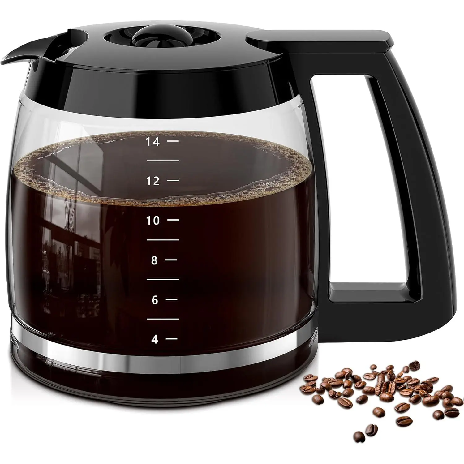 14-Cup Coffee Pot Replacement for Coffee Maker DCC-220, DCC-2600, DCC-2800,DCC-3200P1,CBC-7000PC,CBC-7200PC,CBC-7400PC,DCC-1800FR. Glass Carafe Replacement with Sturdy Handle.