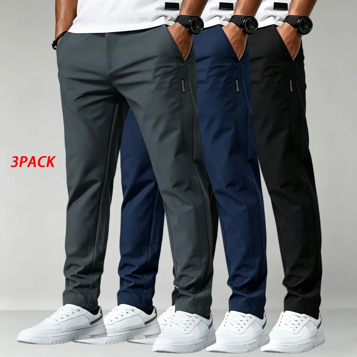 3-Pack Men's Loose Fit Joggers, Solid Sweatpants with Alphabet Print, Lightweight Casual Sports Trousers with Drawstring for All Seasons baggy summer white side stripe sport pant fall bottom wide leg workout clothes wide-leg straight-leg pant men gym