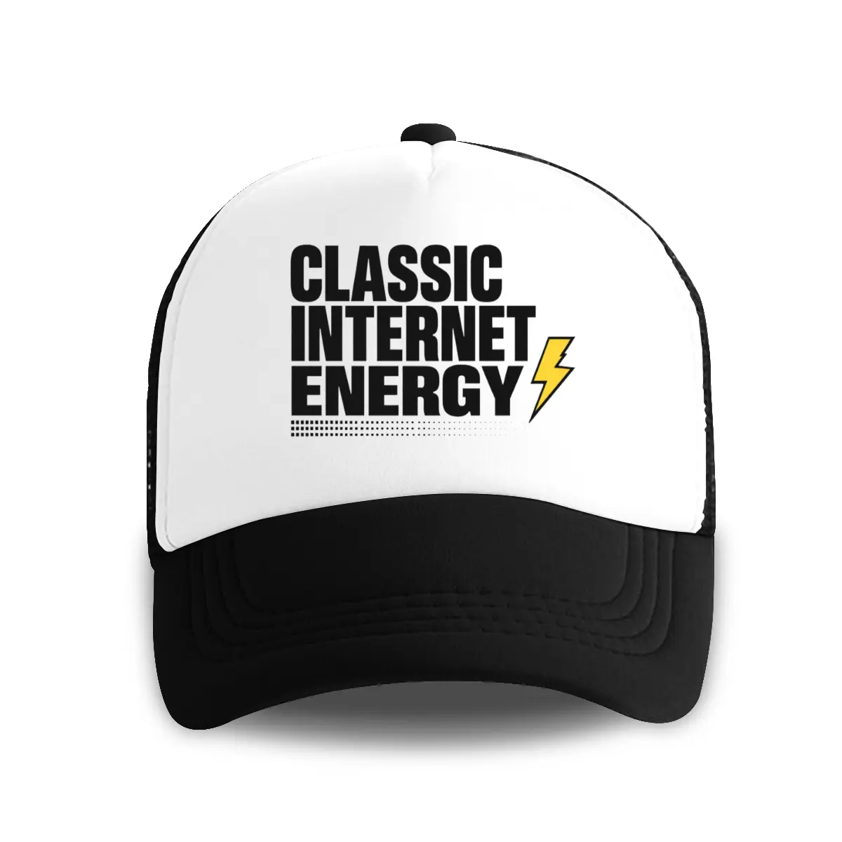 Unisex Classic Internet Energy Lightning Letter Print Dad Hat - Polyester Clothing, White-Black Mesh Back, Curved Brim, Plastic Adjustable Snap, 1 Size, Funny Internet Humor, Daily Wear, Summer Beach Essential, 4th of July Fashion Accessory, Polyester Clo