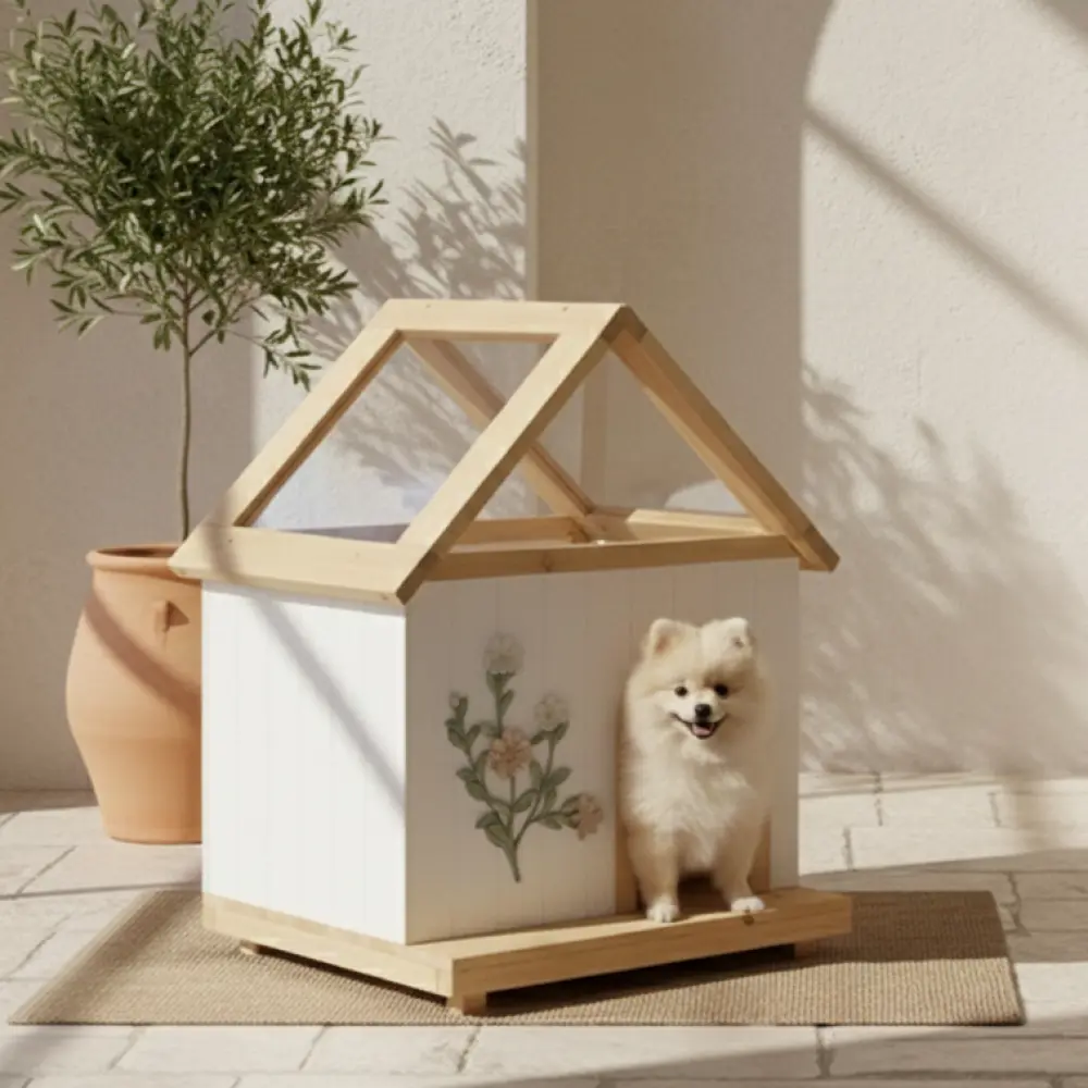 Daisy FSC-Certified Cedar Cat House with Acrylic Roof – Indoor Outdoor Wooden Pet Shelter for Cats & Small Dogs (11–25 lbs)