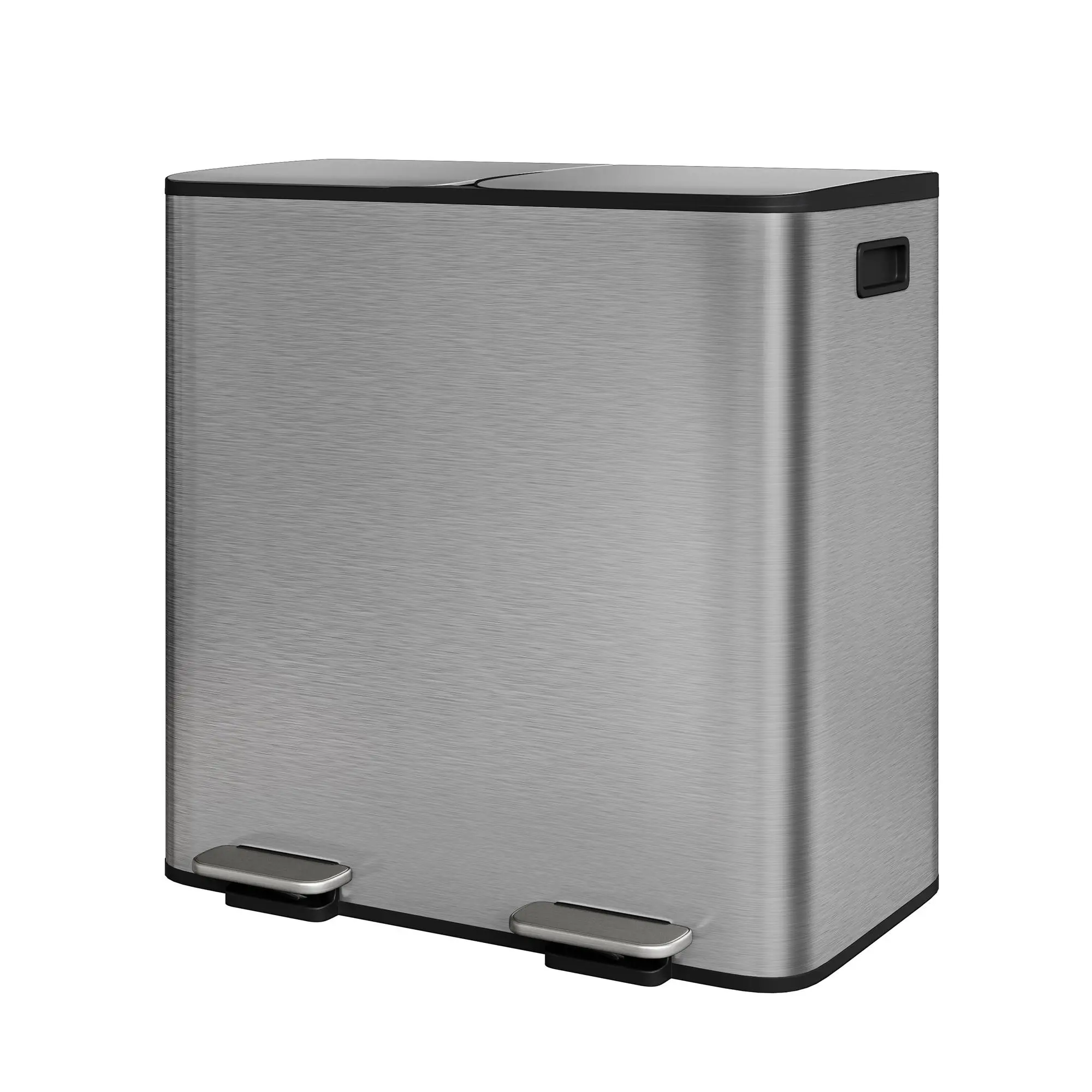 Stainless Steel Dual-Compartment Pedal-Operated Kitchen Trash Can - Soft-Close Lids, 2 Removable Buckets for Waste Separation & Recycling - Ideal for Home Use Under Kitchen Counter Bins
