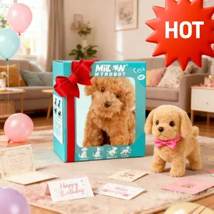 2PCS Brown Electric Walking And Barking Plush Puppy Toys – Realistic Interactive Robot Dogs For Kids, Soft Huggable Pets In Gift Box, Perfect Christmas, Halloween, Birthday And Holiday Gifts