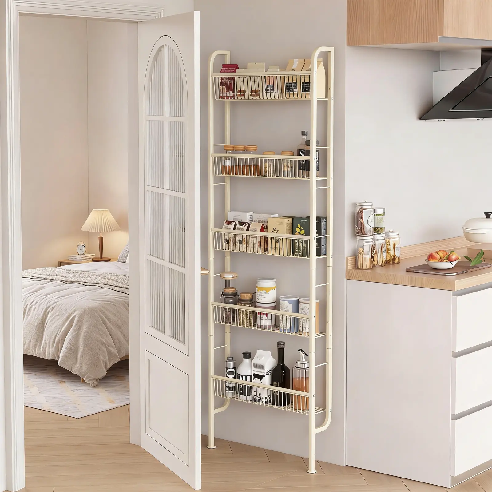 5-Tier Behind Door Bathroom Shelf, Slim Narrow Storage Rack,Space Saving Shelving Unit with Anti-Slip Base for Bathroom, Kitchen