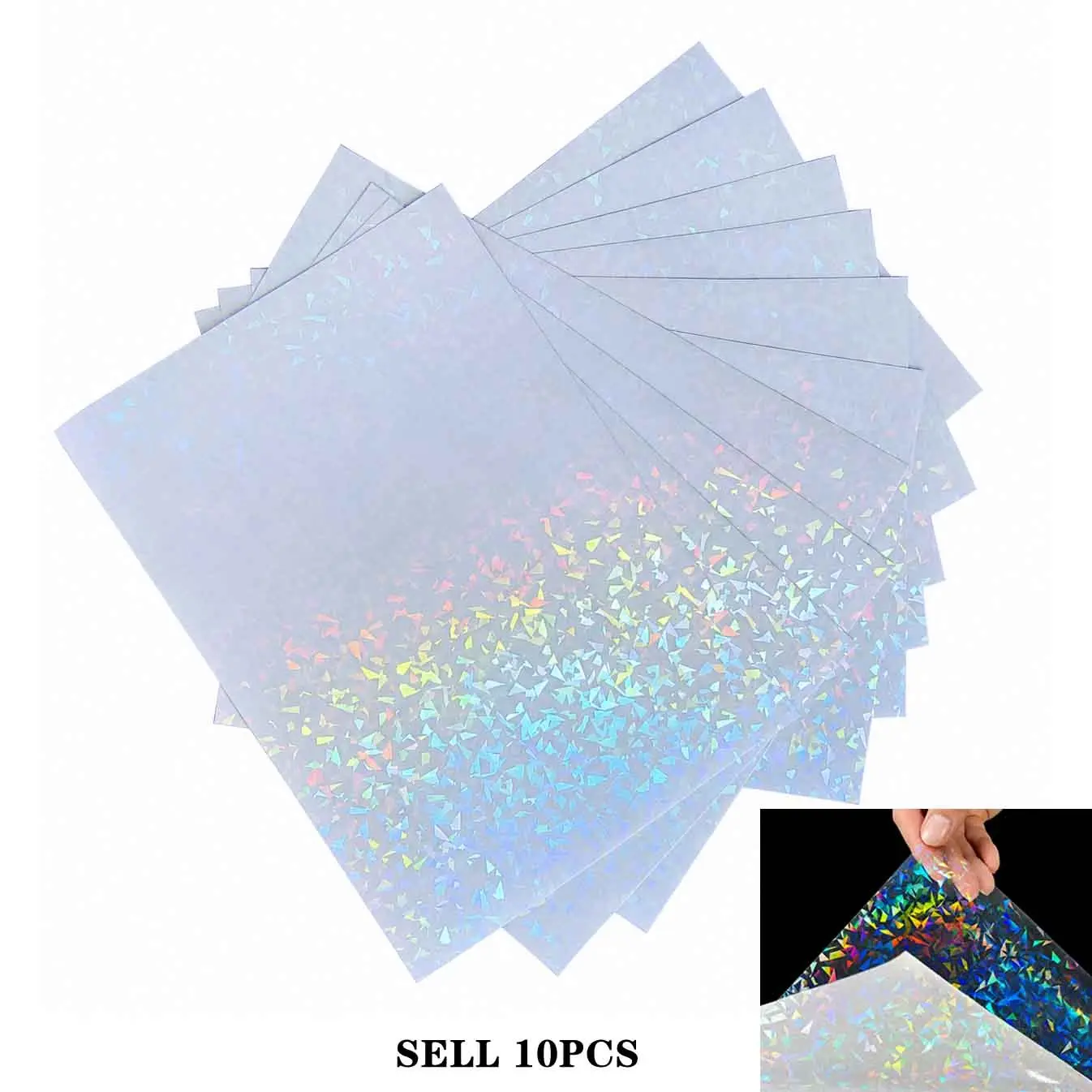 A4 Holographic Cold Lamination Stickers, 10 Self-Adhesive Vinyl Sheets, Rainbow Stars & Glass Texture, Ideal for Photos, Crafts, DIY Scrapbooks, Aesthetic Stickers